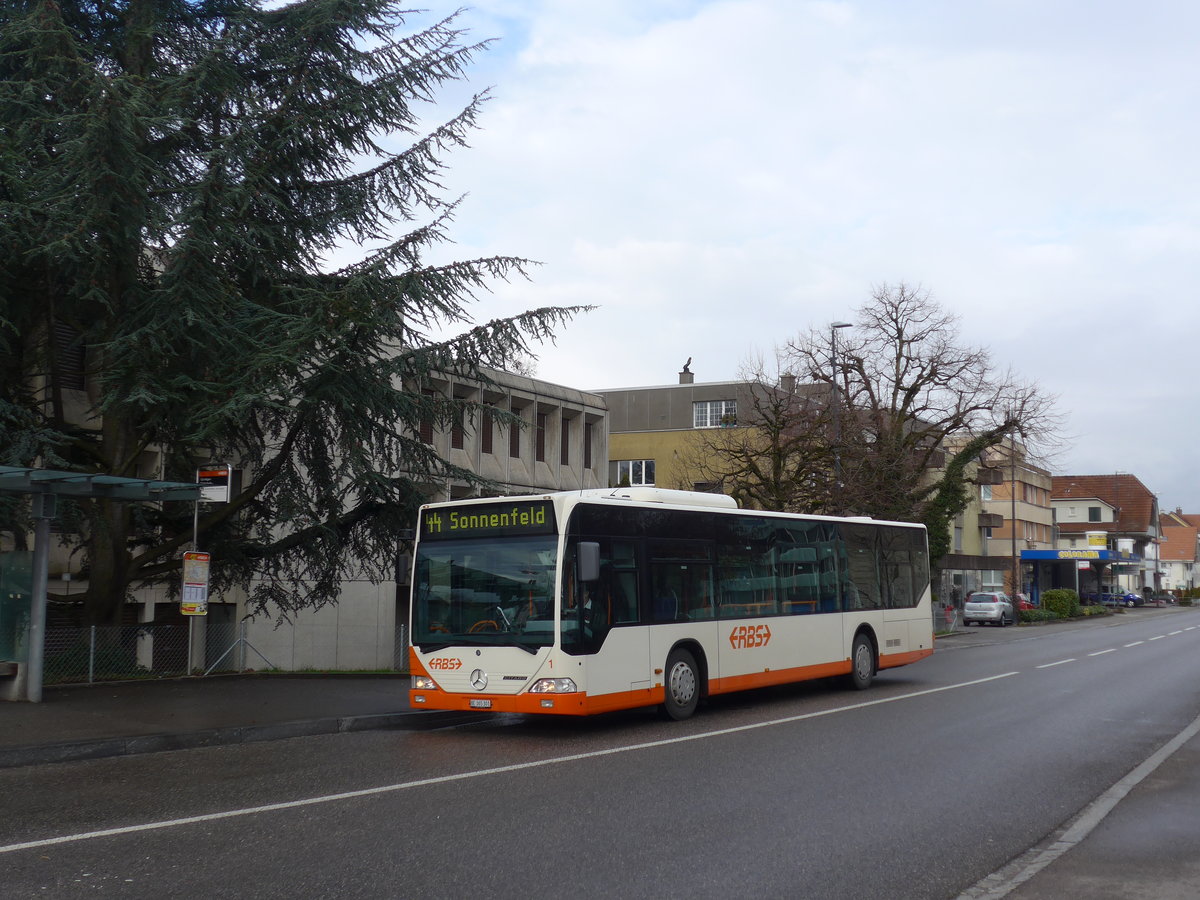 (189'790) - RBS Worblaufen - Nr. 1/BE 365'301 - Mercedes am 1. April 2018 beim Bahnhof Gmligen