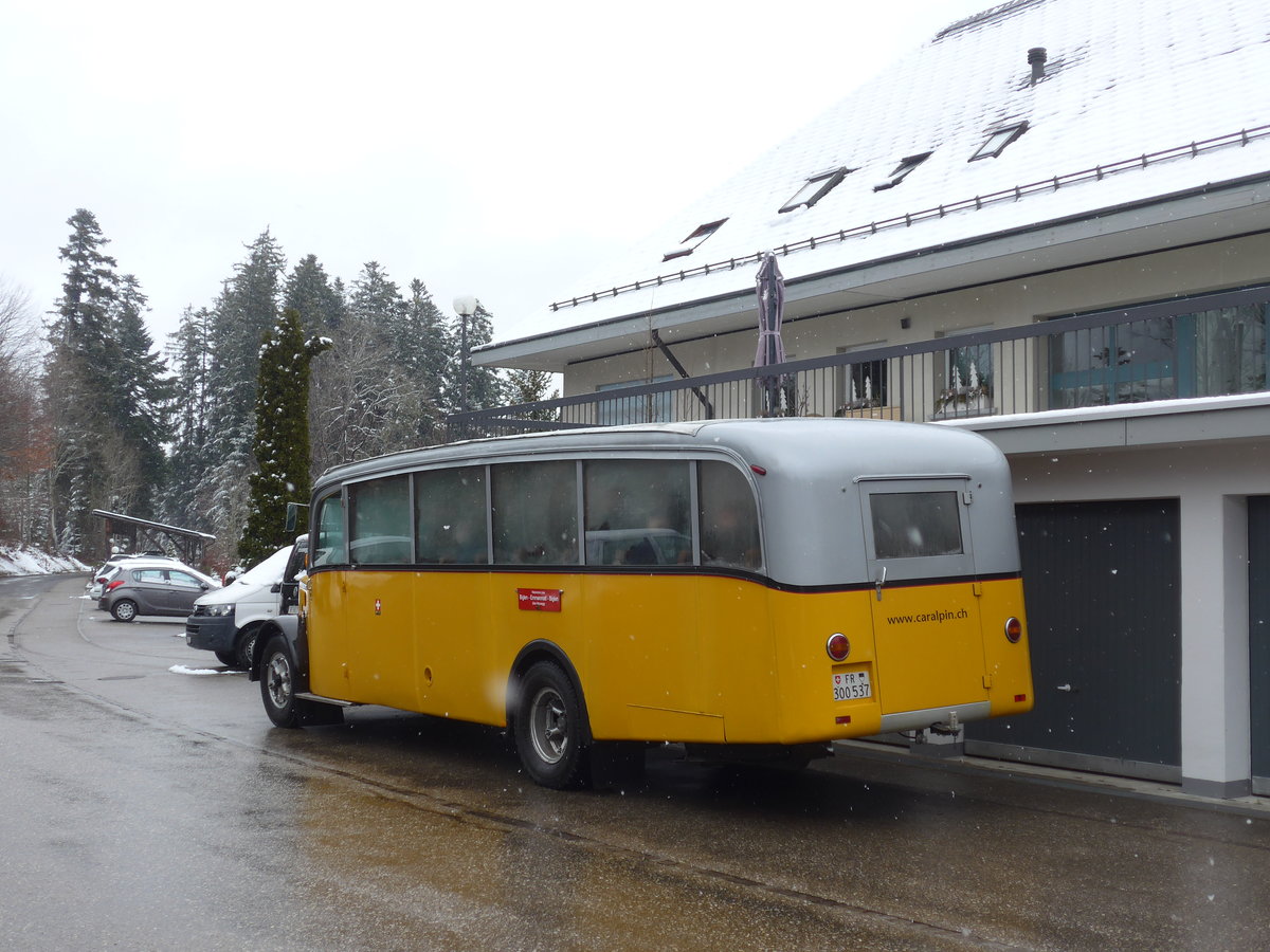 (189'808) - Schlapp, Cottens - FR 300'537 - Saurer/Saurer (ex SATEG, Lausanne; ex P 23'086; ex P 2138) am 1. April 2018 in Emmenmatt, Moosegg