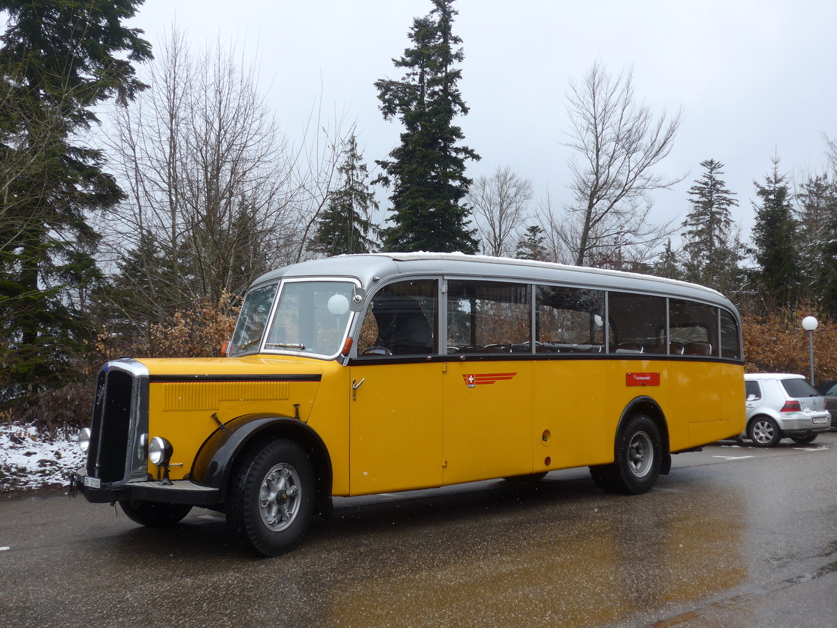 (189'812) - Wolleb, Embrach - ZH 37'102 - Saurer/R&J (ex Capaul, Feldmeilen; ex M+79'518; ex P 23'067) am 1. April 2018 in Emmenmatt, Moosegg