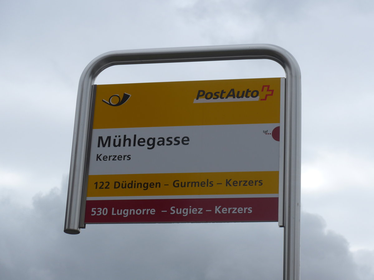 (189'826) - PostAuto-Haltestelle - Kerzers, M�hlegasse - am 1. April 2018