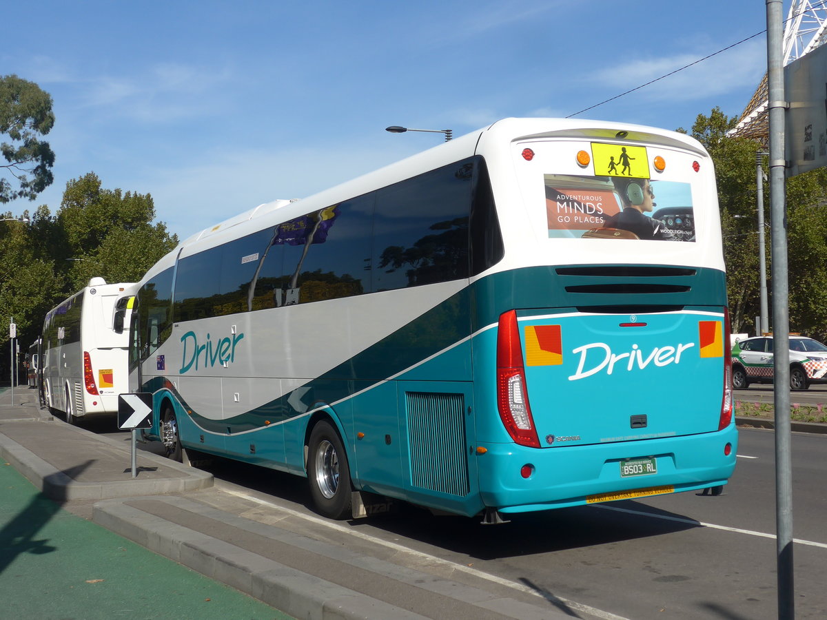 (190'365) - Driver, Mt. Waverley - Nr. 9/BS03 RL - Scania/Irizar am 19. April 2018 in Melbourne, Queen Victoria Garden 