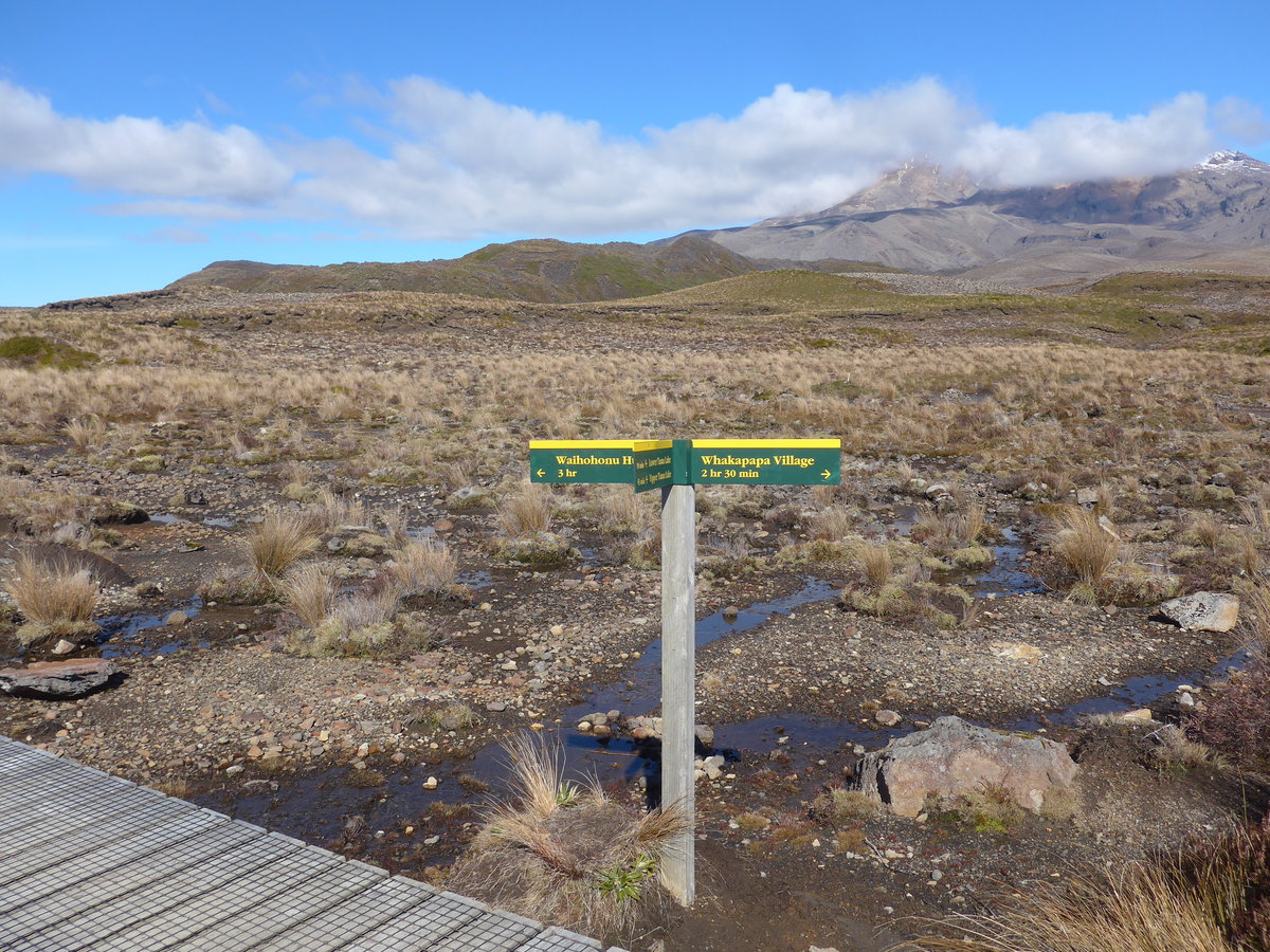 (191'391) - Wegweiser im Tongariro-Nationalpark am 25. April 2018 bei Whakapapa