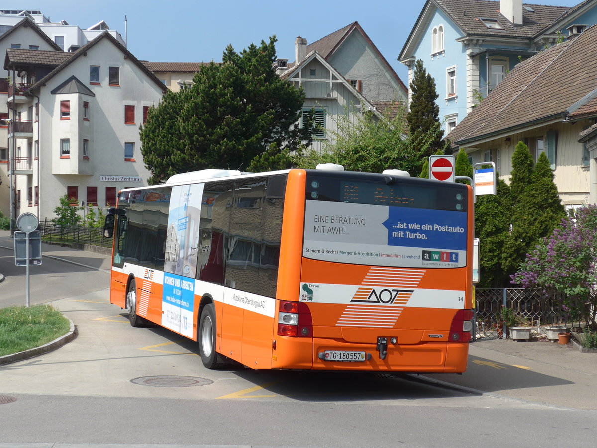 (192'576) - AOT Amriswil - Nr. 14/TG 180'557 - MAN am 5. Mai 2018 beim Bahnhof Romanshorn