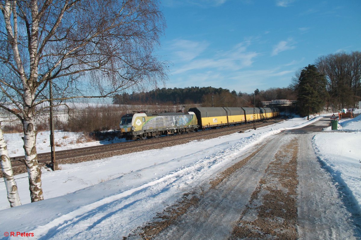 193 218-5  Ludwig van Beethoven  zieht einen ARS Autotransportzug aus Regensburg bei Sinsgrün. 19.01.17