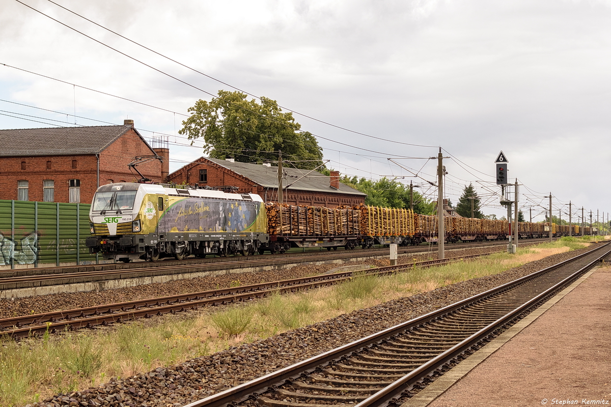 193 218-5  Ludwig van Beethoven  ELL - European Locomotive Leasing für SETG - Salzburger Eisenbahn TransportLogistik GmbH mit einem Holzzug von Rostock-Bramow nach Stendal-Niedergörne in Großwudicke. 22.06.2018