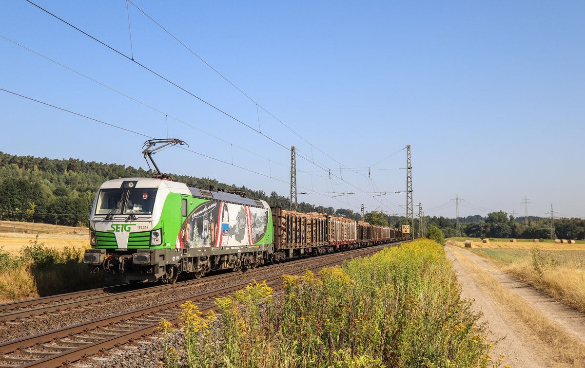 193 219  Stille Nacht  mit einem Holzzug am 03.08.18 in Kerzell