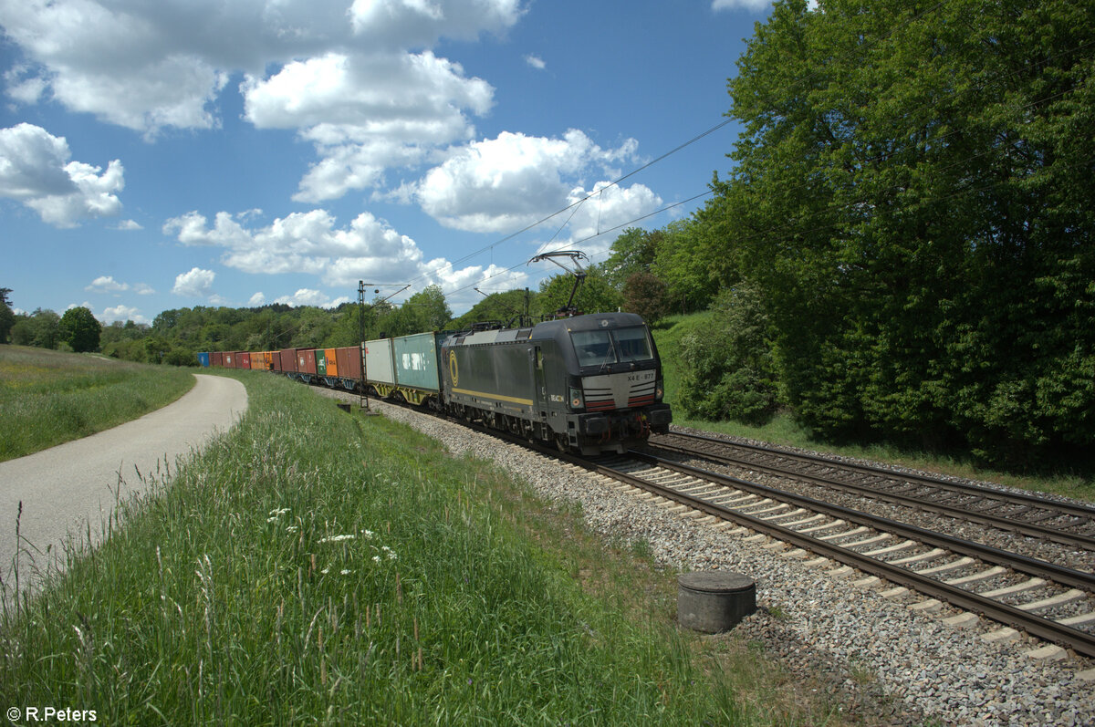 193 877 alias X4E 877 mit einem Containerzug bei Plling. 14.05.24