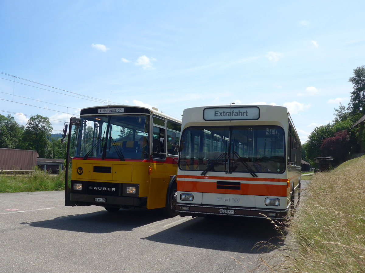 (193'713) - Wegmller, Mnsingen - BE 399'675 - FBW/R&J (ex Bamert, Wollerau) am 3. Juni 2018 beim Bahnhof Emmenmatt