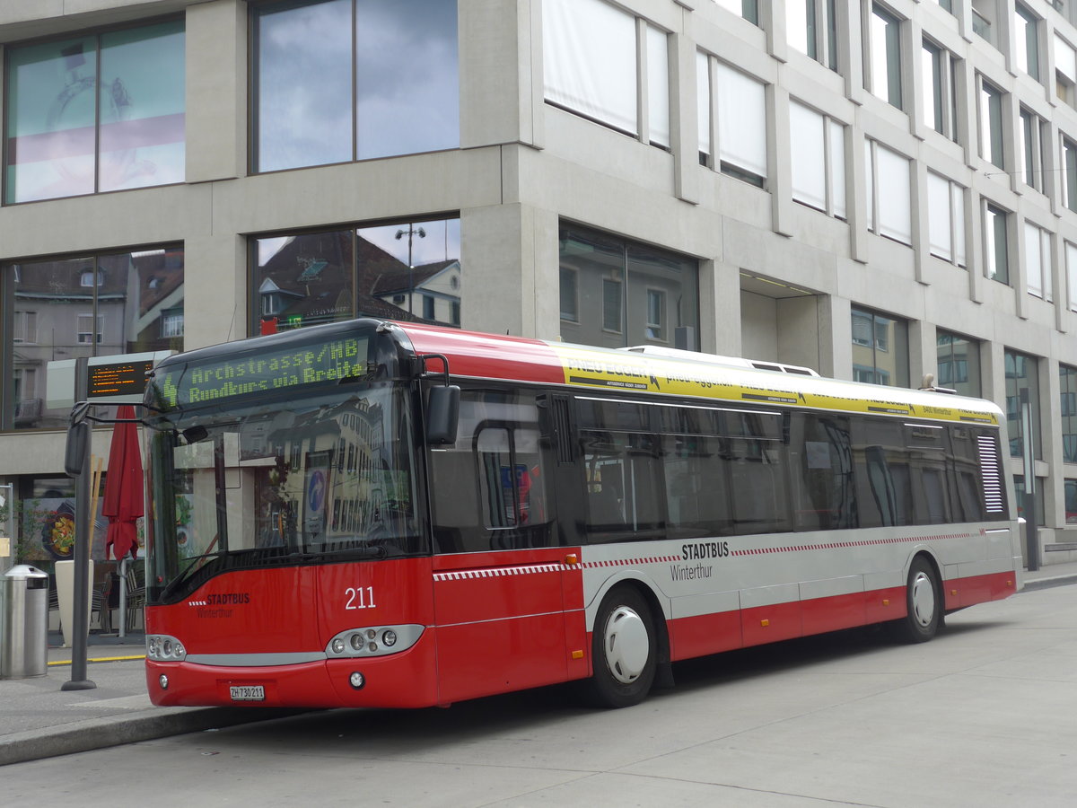 (194'067) - SW Winterthur - Nr. 211/ZH 730'211 - Solaris am 17. Juni 2018 beim Hauptbahnhof Winterthur
