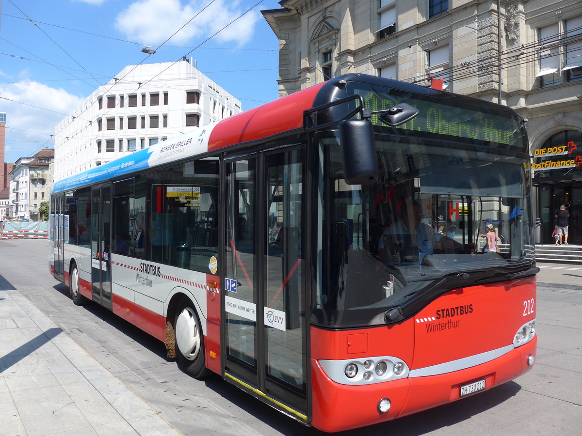 (194'642) - SW Winterthur - Nr. 212/ZH 730'212 - Solaris am 7. Juli 2018 beim Hauptbahnhof Winterthur