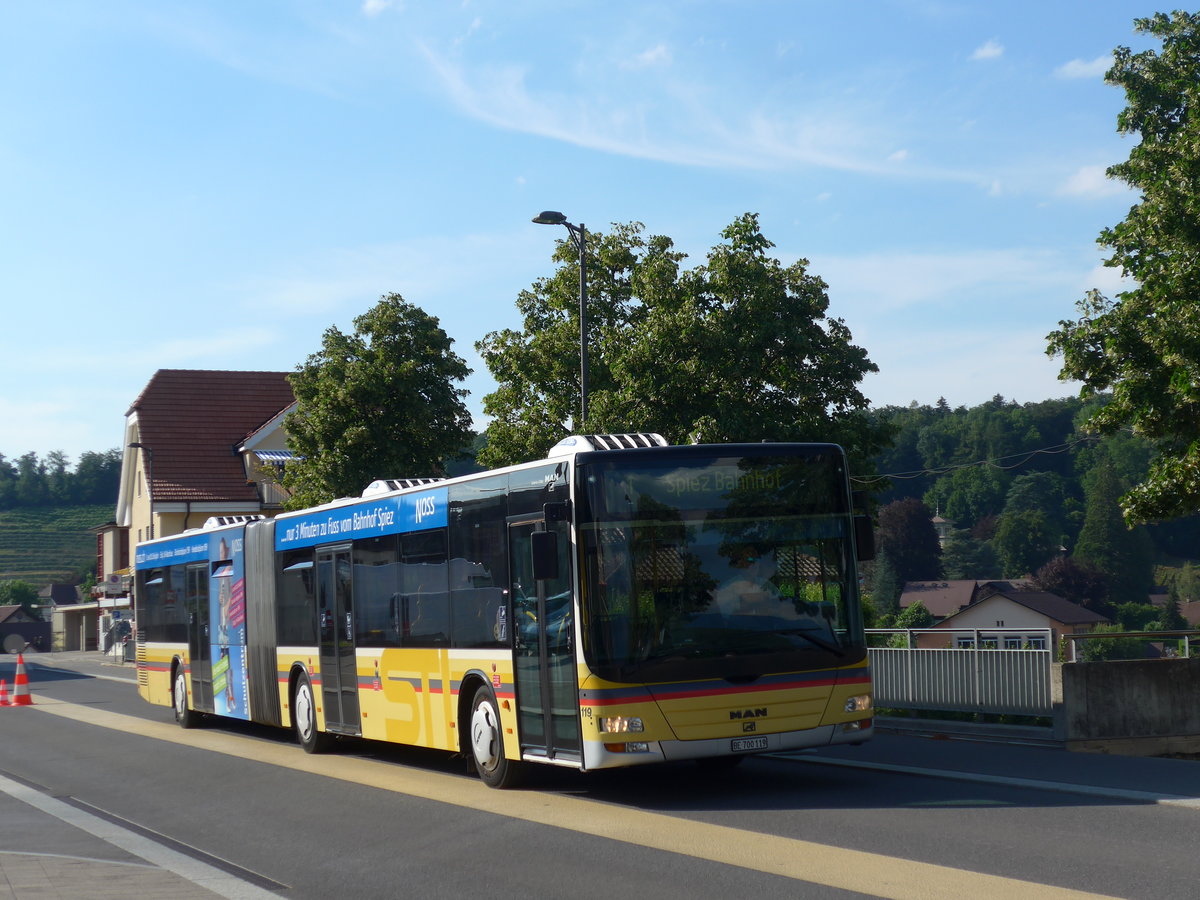 (194'752) - STI Thun - Nr. 119/BE 700'119 - MAN am 9. Juli 2018 beim Bahnhof Spiez