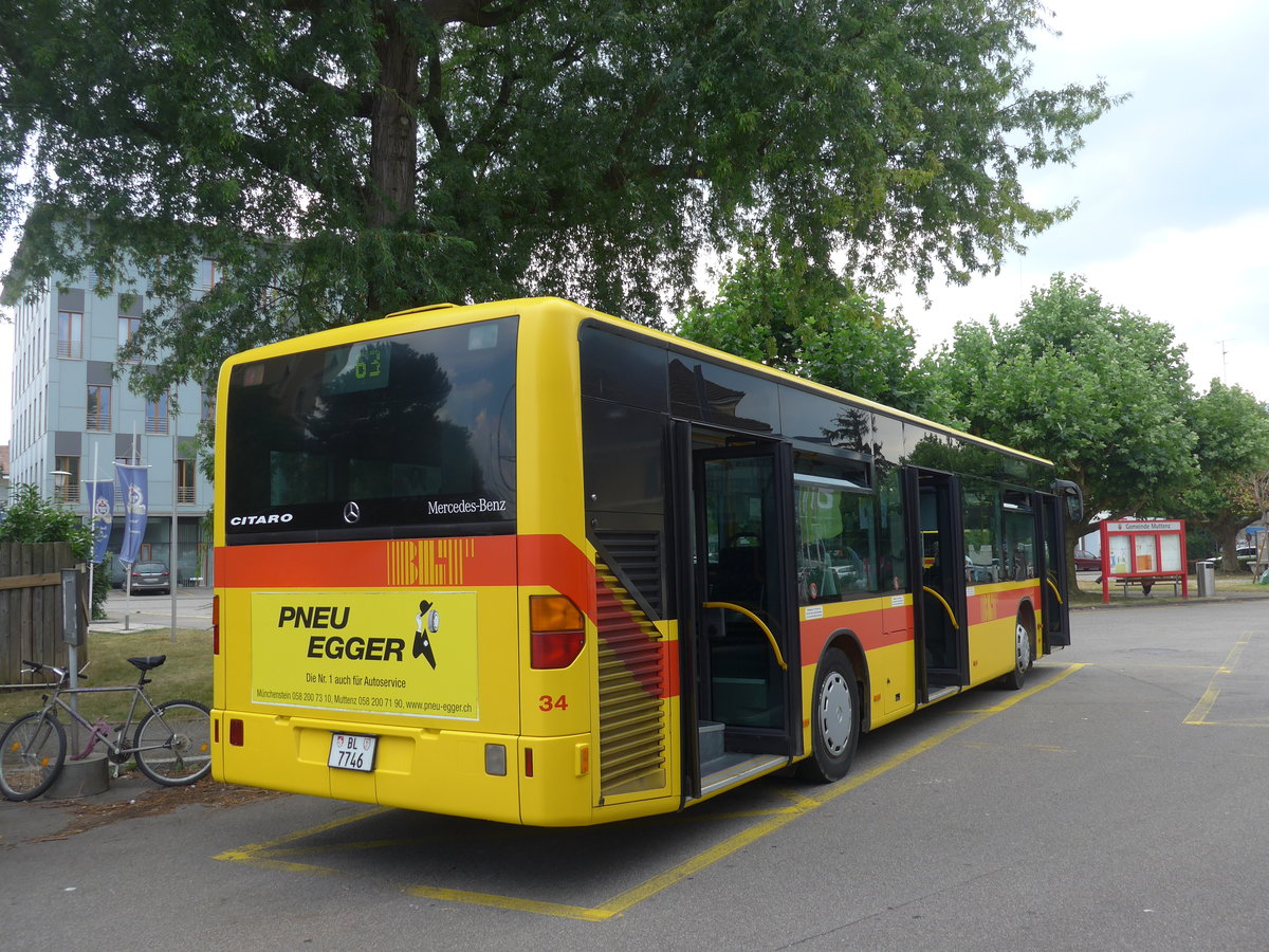 (195'159) - BLT Oberwil - Nr. 34/BL 7746 - Mercedes am 23. Juli 2018 beim Bahnhof Muttenz