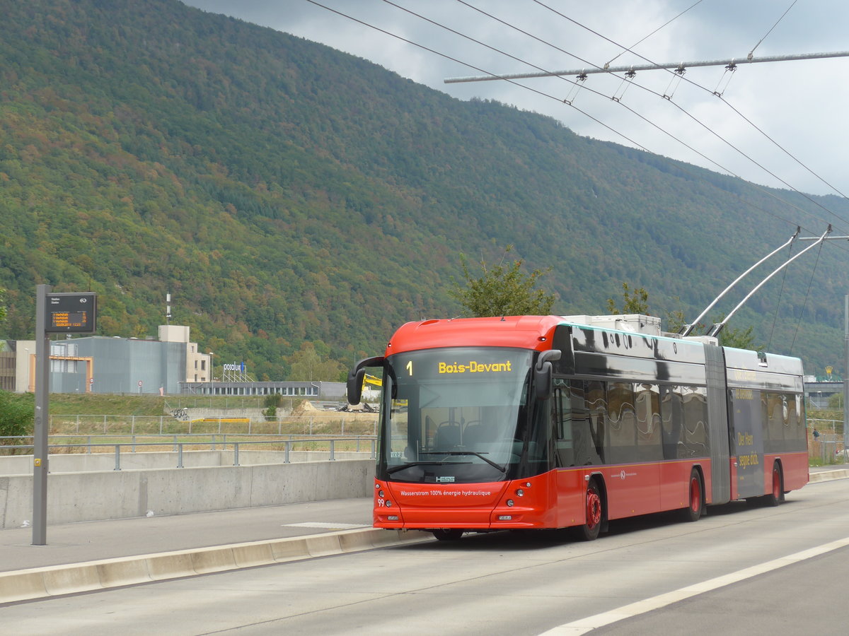 (196'483) - VB Biel - Nr. 99 - Hess/Hess Gelenktrolleybus am 3. September 2018 in Biel, Stadien