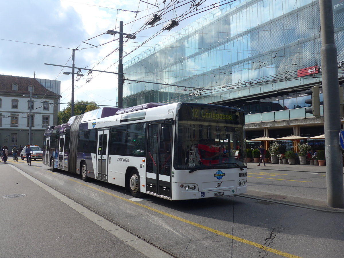 (196'566) - Bernmobil, Bern - Nr. 832/BE 612'832 - Volvo am 3. September 2018 beim Bahnhof Bern