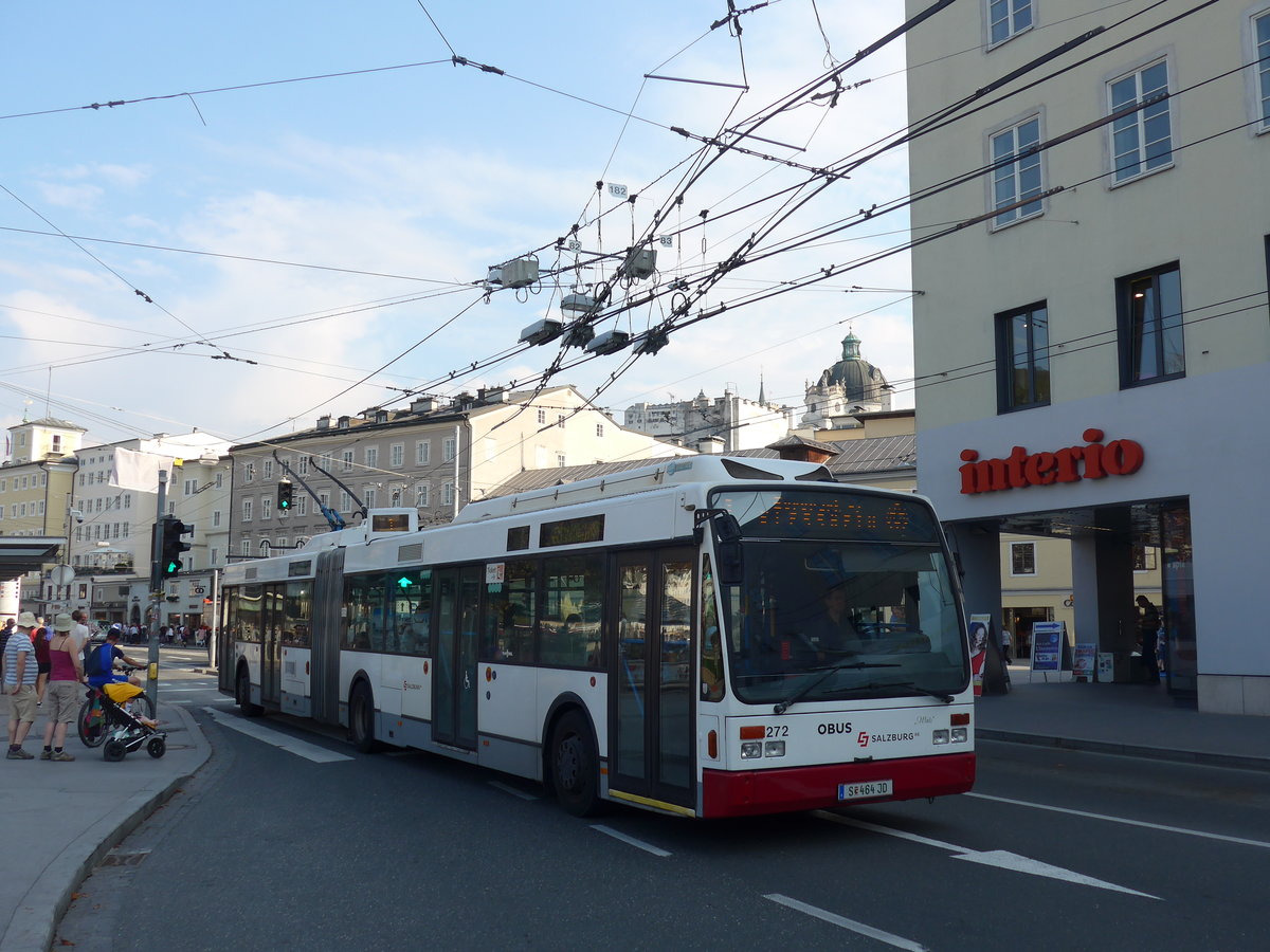 (197'328) - OBUS Salzburg - Nr. 272/S 464 JD - Van Hool Gelenktrolleybus (ex Nr. 0372) am 13. September 2018 in Salzburg, Hanuschplatz