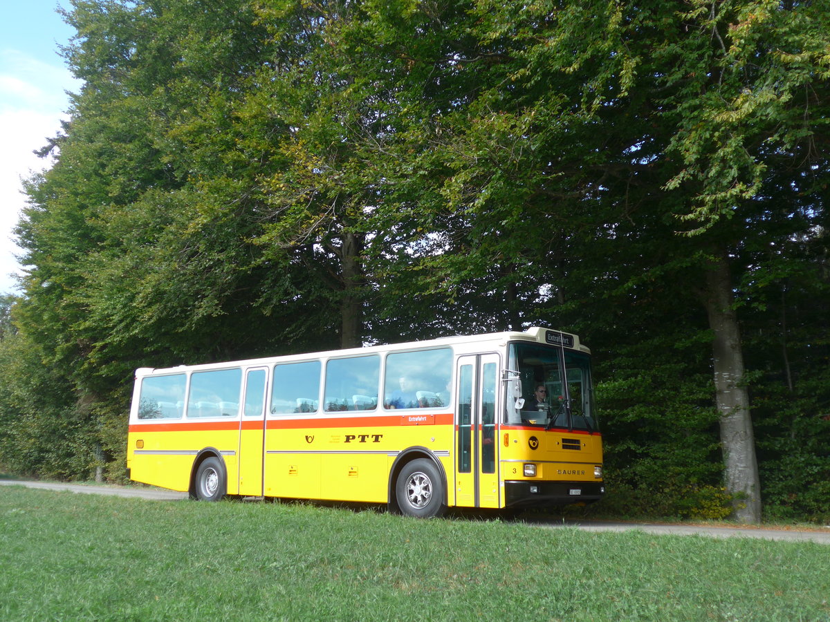 (198'003) - Kolb, Grasswil - Nr. 3/BE 93'915 - Saurer/R&J (ex Schmocker, Stechelberg Nr. 3; ex Nr. 1; ex Gertsch, Stechelberg Nr. 1) am 30. September 2018 in Wasen, Huttwilstrasse