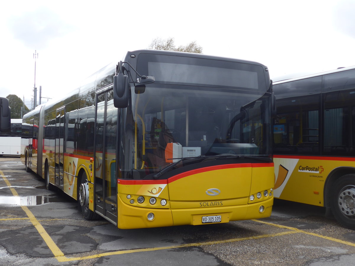 (199'035) - CarPostal Ouest - VD 305'105 - Solaris am 28. Oktober 2018 in Yverdon, Garage