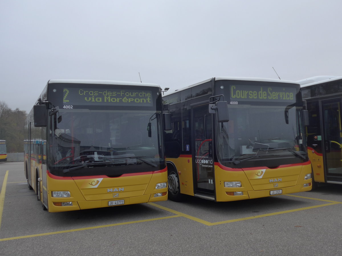 (199'215) - CarPostal Ouest - JU 41'772 - MAN/Gppel (ex Rmocar, Mervelier; ex CJ Tramelan Nr. 203) am 4. November 2018 in Develier, Parkplatz