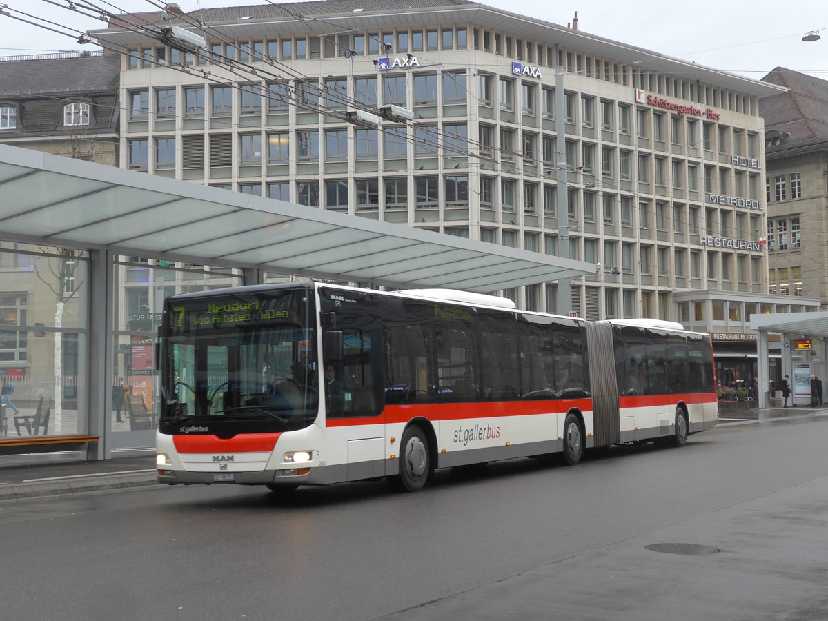 (199'496) - St. Gallerbus, St. Gallen - Nr. 283/SG 198'283 - MAN am 24. November 2018 beim Bahnhof St. Gallen