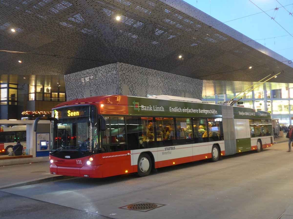 (199'557) - SW Winterthur - Nr. 108 - Hess/Hess Gelenktrolleybus am 24. November 2018 beim Hauptbahnhof Winterthur