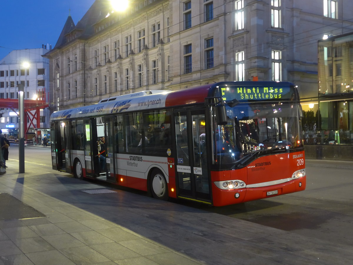 (199'562) - SW Winterthur - Nr. 209/ZH 730'209 - Solaris am 24. November 2018 beim Hauptbahnhof Winterthur