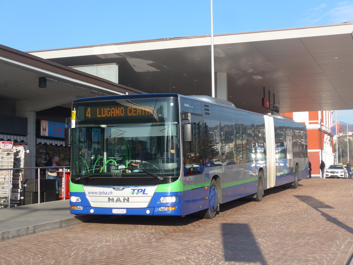 (199'656) - TPL Lugano - Nr. 437/TI 270'441 - MAN am 7. Dezember 2018 beim Bahnhof Lugano