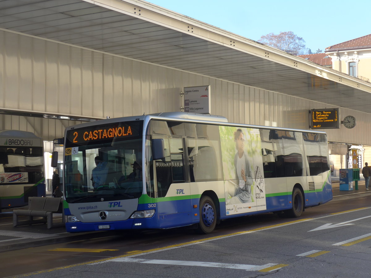 (199'669) - TPL Lugano - Nr. 302/TI 223'837 - Mercedes am 7. Dezember 2018 in Lugano, Centro