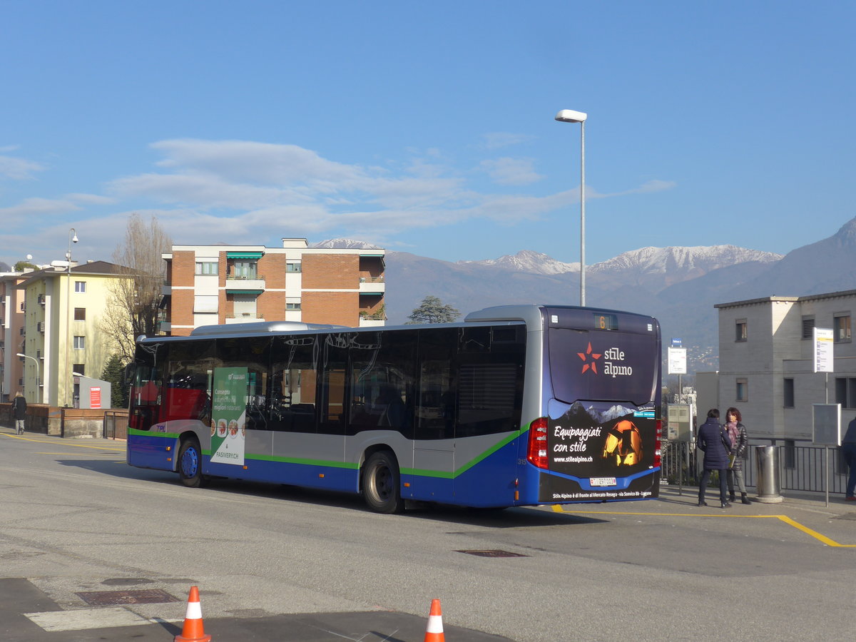 (199'734) - TPL Lugano - Nr. 315/TI 297'003 - Mercedes am 7. Dezember 2018 beim Bahnhof Lugano