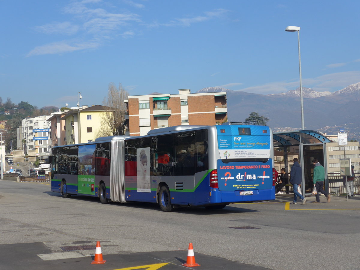 (199'752) - TPL Lugano - Nr. 416/TI 140'782 - Mercedes am 7. Dezember 2018 beim Bahnhof Lugano