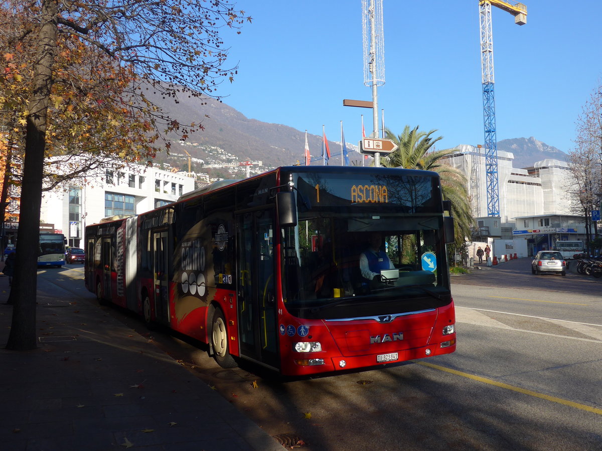 (199'771) - FART Locarno - Nr. 41/TI 323'841 - MAN am 7. Dezember 2018 beim Bahnhof Locarno