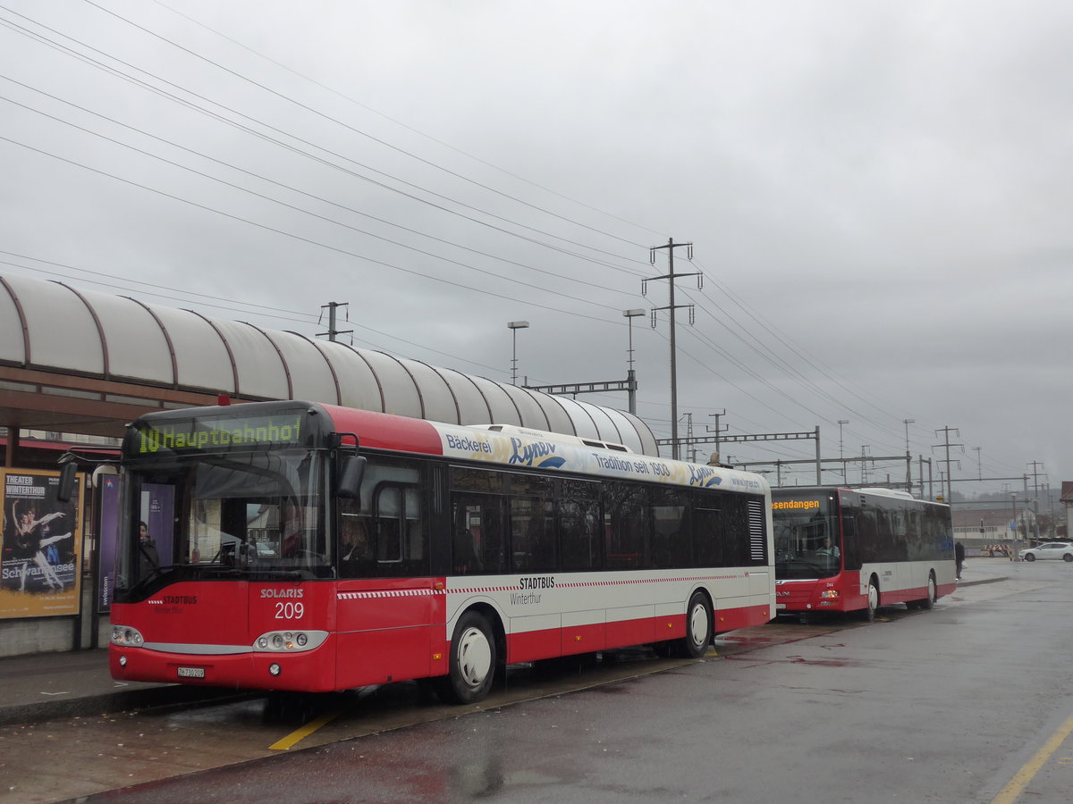 (200'088) - SW Winterthur - Nr. 209/ZH 730'209 - Solaris am 23. Dezember 2018 beim Bahnhof Oberwinterthur