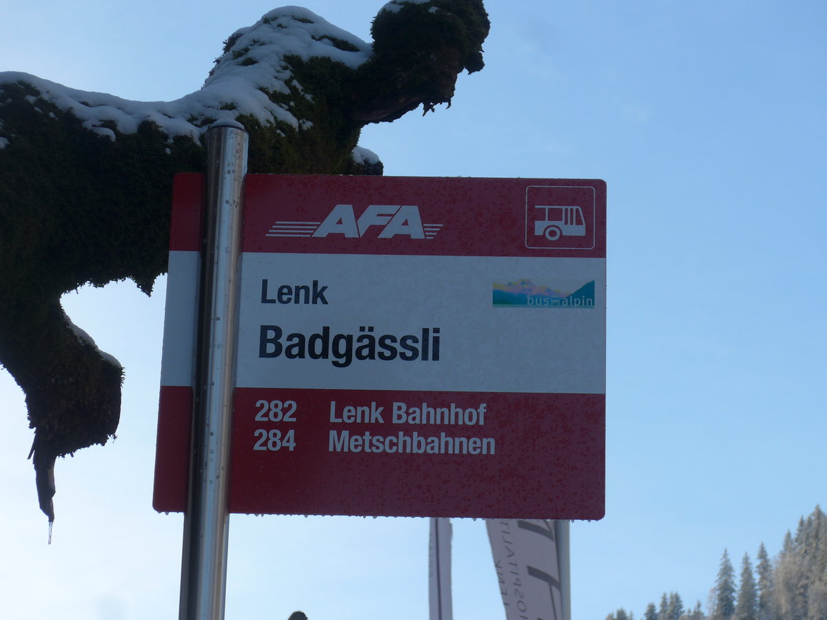 (200'204) - AFA-Haltestelle - Lenk, Badg�ssli - am 25. Dezember 2018