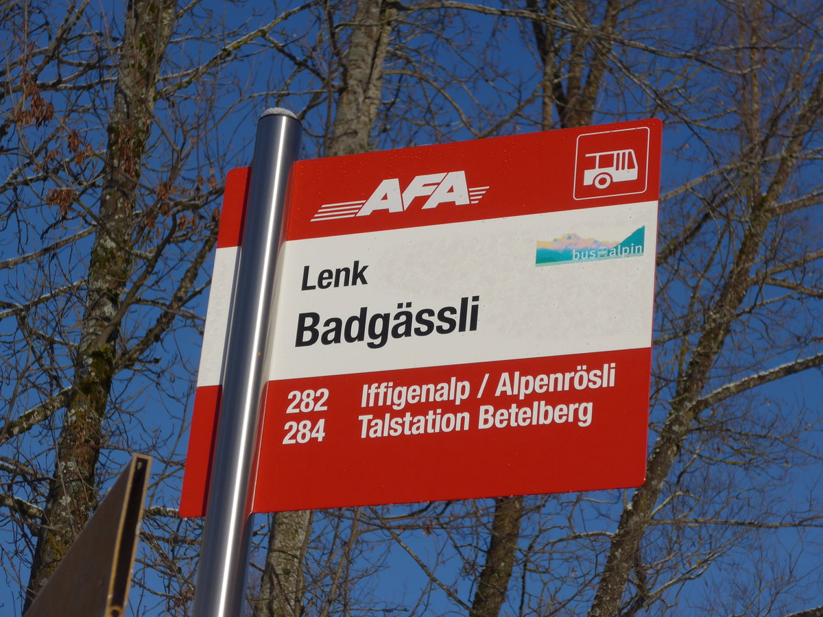 (200'205) - AFA-Haltestelle - Lenk, Badg�ssli - am 25. Dezember 2018