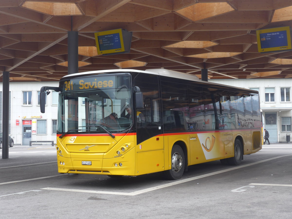 (200'373) - PostAuto Wallis - Nr. 39/VS 471'468 - Volvo am 30. Dezember 2018 beim Bahnhof Sion