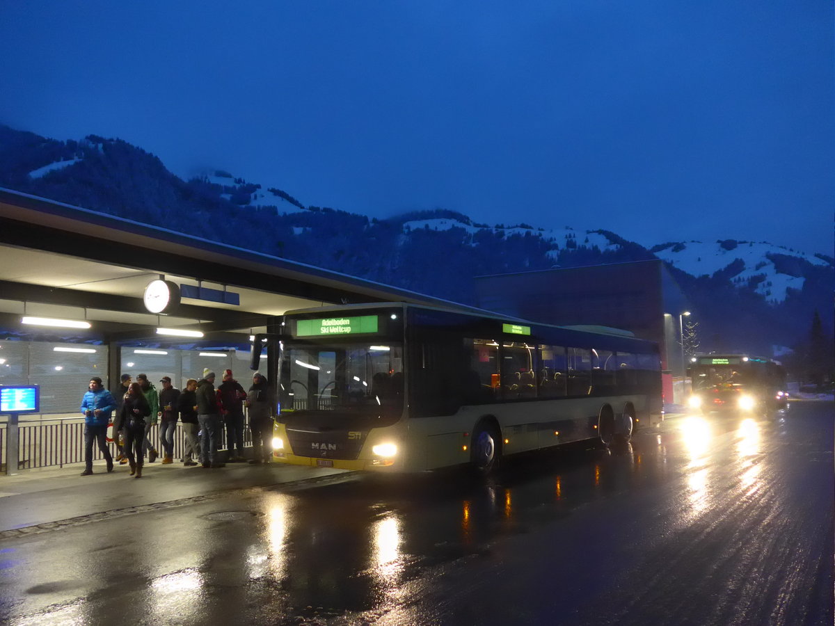 (200'664) - STI Thun - Nr. 151/BE 801'151 - MAN am 12. Januar 2019 beim Bahnhof Frutigen