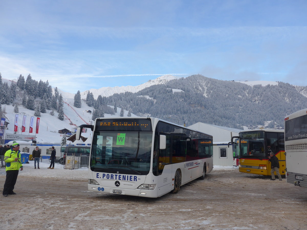 (200'821) - Portenier, Adelboden - Nr. 1/BE 27'928 - Mercedes (ex FRA-Bus, D-Frankfurt) am 12. Januar 2019 in Adelboden, Weltcup