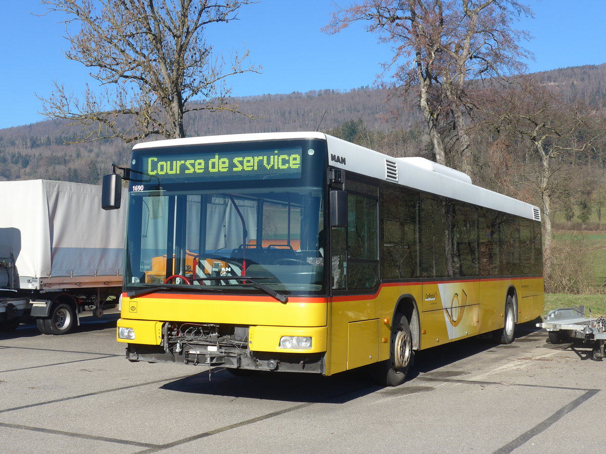 (201'596) - CarPostal Ouest - (VD 510'247) - MAN (ex P 25'585) am 16. Februar 2019 in Develier, Parkplatz 