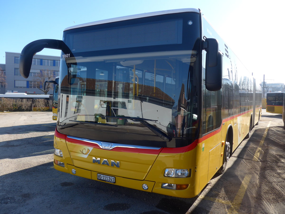 (201'627) - CarPostal Ouest - VD 111'241 - MAN am 16. Februar 2019 in Yverdon, Garage