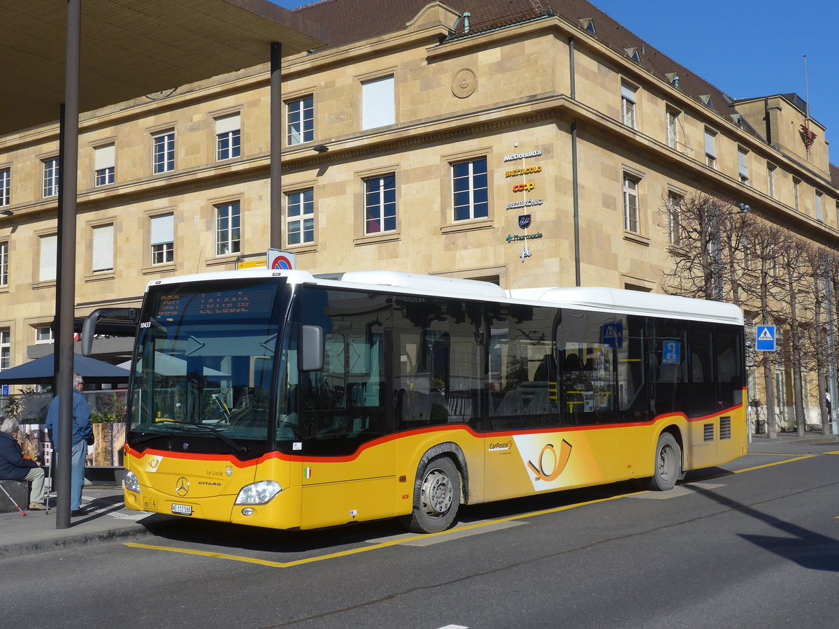 (201'635) - CarPostal Ouest - NE 112'588 - Mercedes am 16. Februar 2019 beim Bahnhof Neuchtel