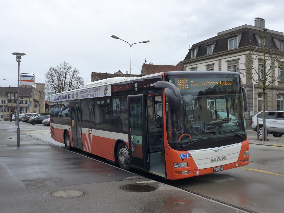 (201'972) - AOT Amriswil - Nr. 12/TG 121'300 - MAN am 4. Mrz 2019 beim Bahnhof Amriswil