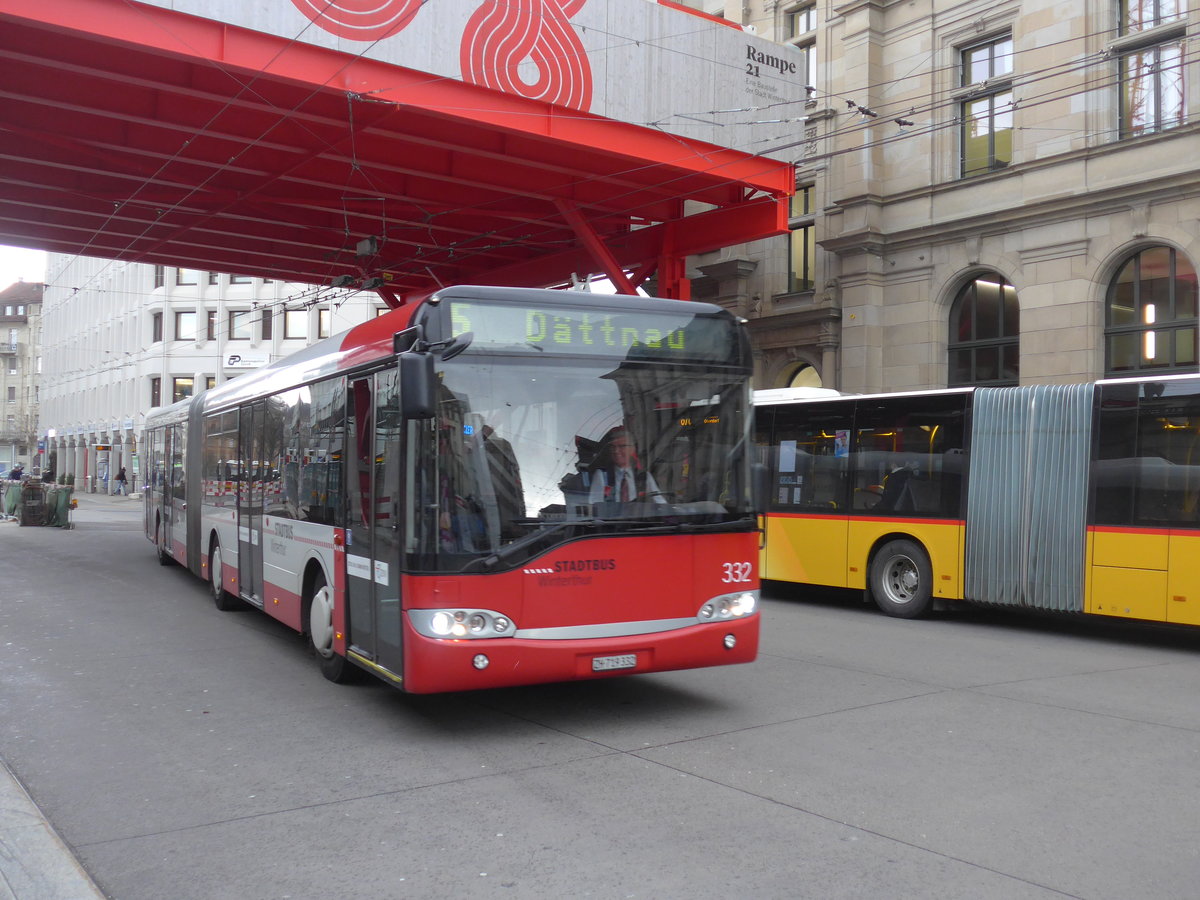 (202'003) - SW Winterthur - Nr. 332/ZH 719'332 - Solaris am 4. Mrz 2019 beim Hauptbahnhof Winterthur