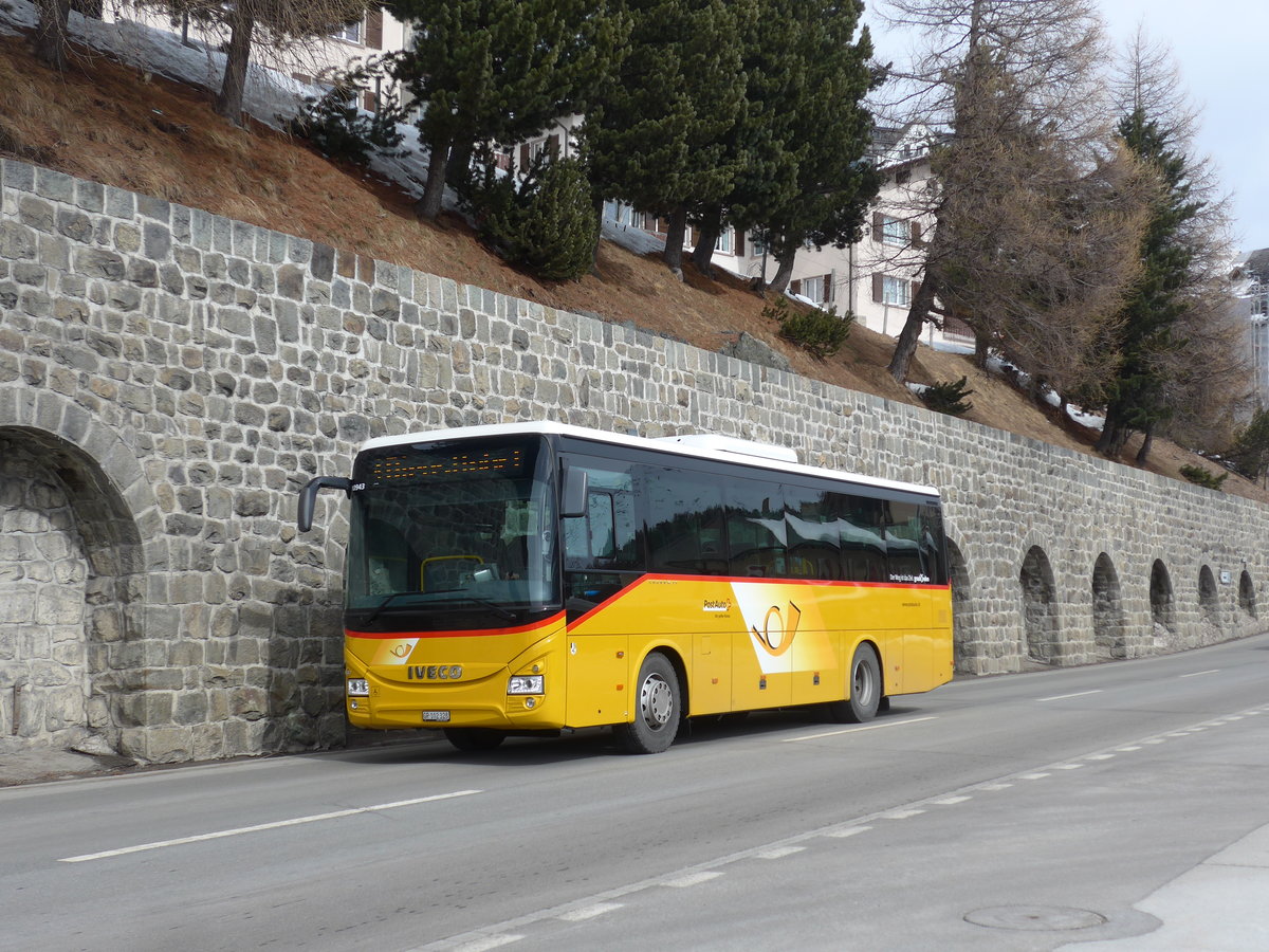 (202'067) - PostAuto Graubnden - GR 102'328 - Iveco am 10. Mrz 2019 beim Bahnhof St. Moritz