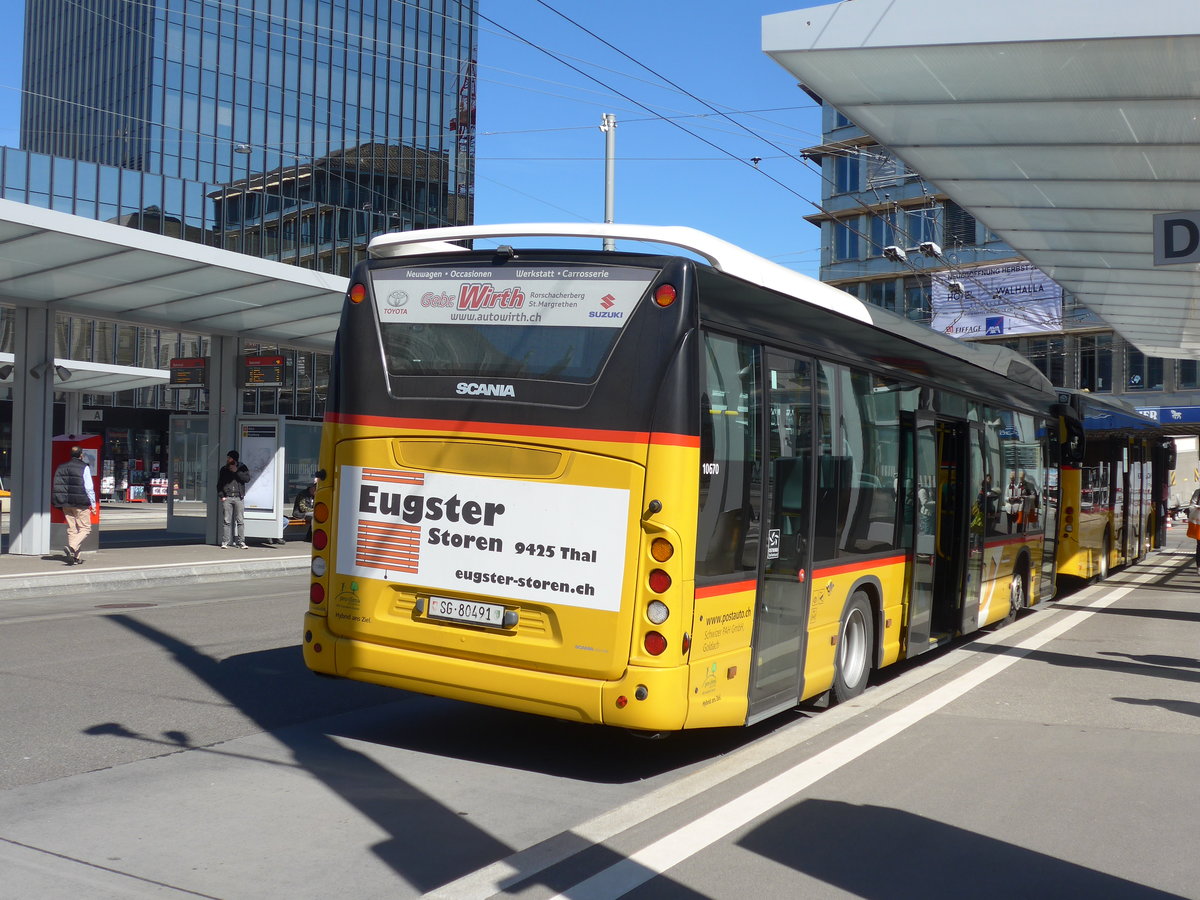 (202'677) - Schwizer, Goldach - SG 80'491 - Scania am 21. Mrz 2019 beim Bahnhof St. Gallen