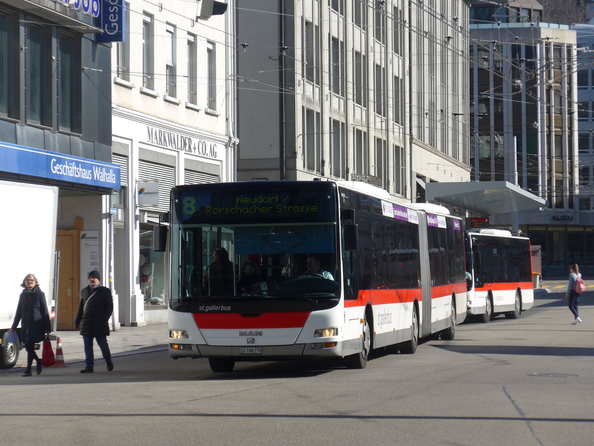 (202'756) - St. Gallerbus, St. Gallen - Nr. 279/SG 198'279 - MAN am 21. Mrz 2019 beim Bahnhof St. Gallen