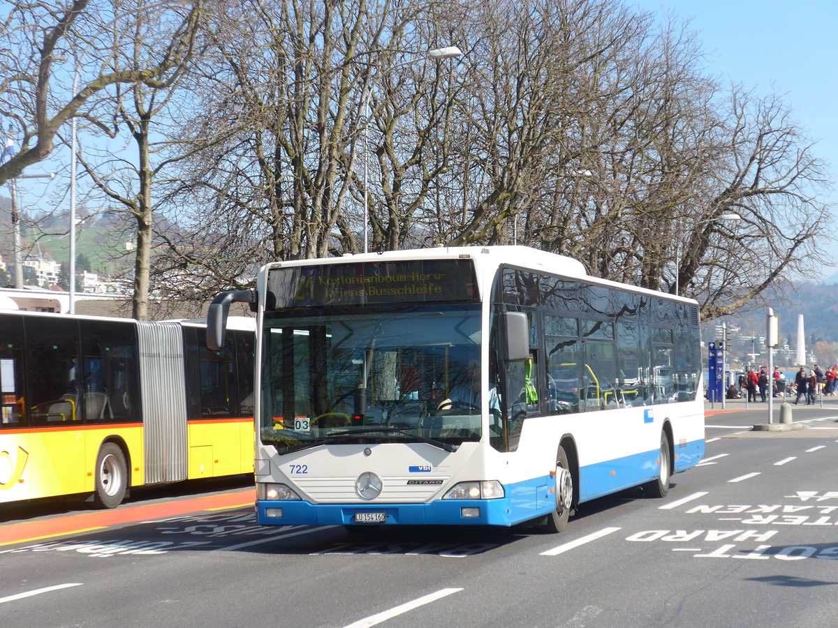 (202'969) - VBL Luzern - Nr. 722/LU 154'160 - Mercedes (ex Heggli, Kriens Nr. 722) am 23. Mrz 2019 beim Bahnhof Luzern