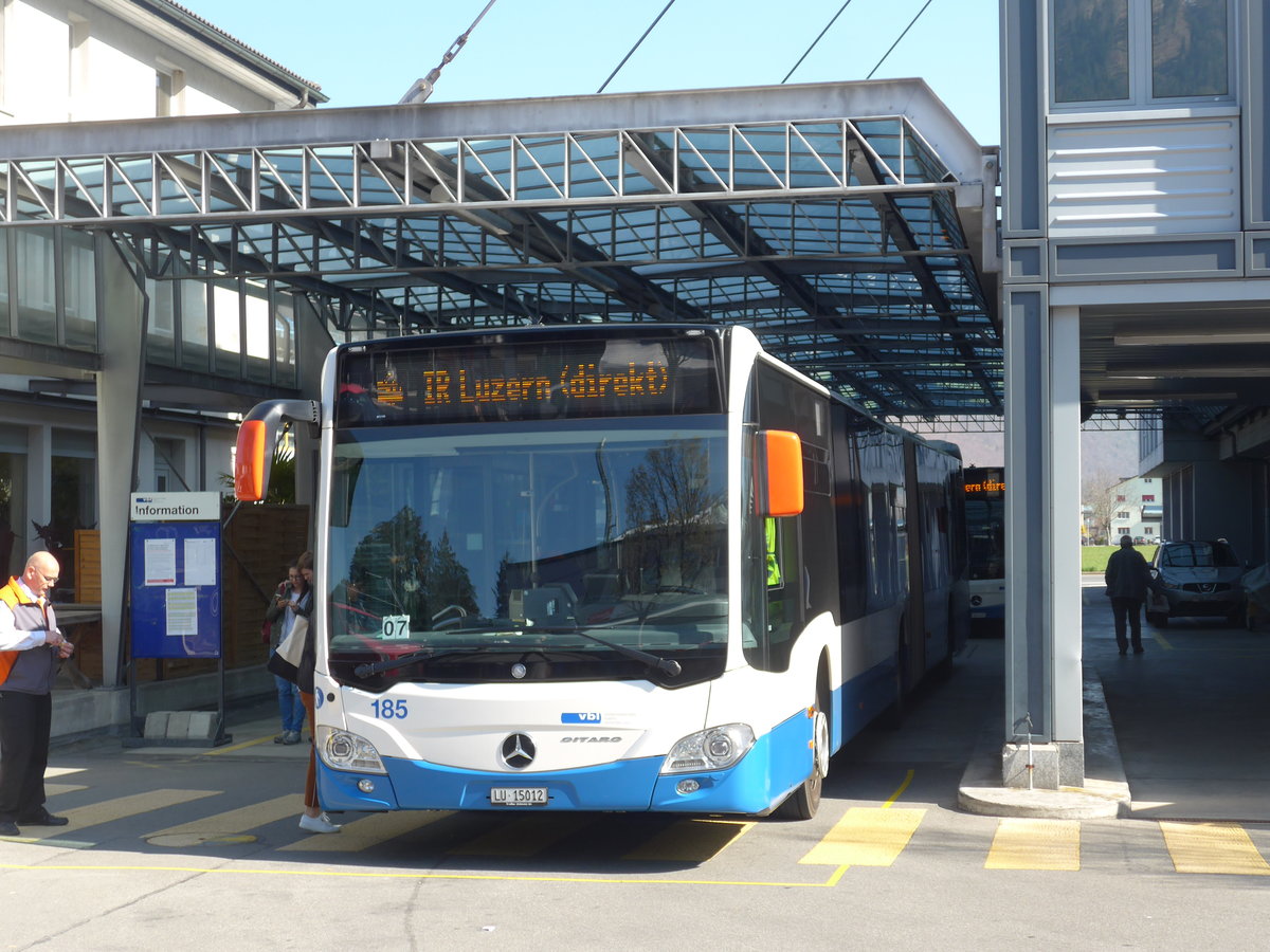 (203'292) - VBL Luzern - Nr. 185/LU 15'012 - Mercedes am 30. Mrz 2019 beim Bahnhof Stans