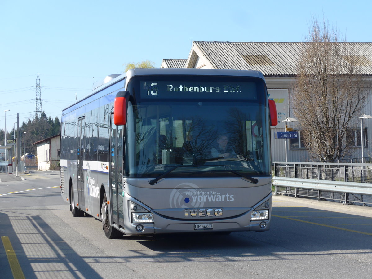 (203'352) - AAGR Rothenburg - Nr. 53/LU 154'067 - Iveco am 30. Mrz 2019 beim Bahnhof Rothenburg