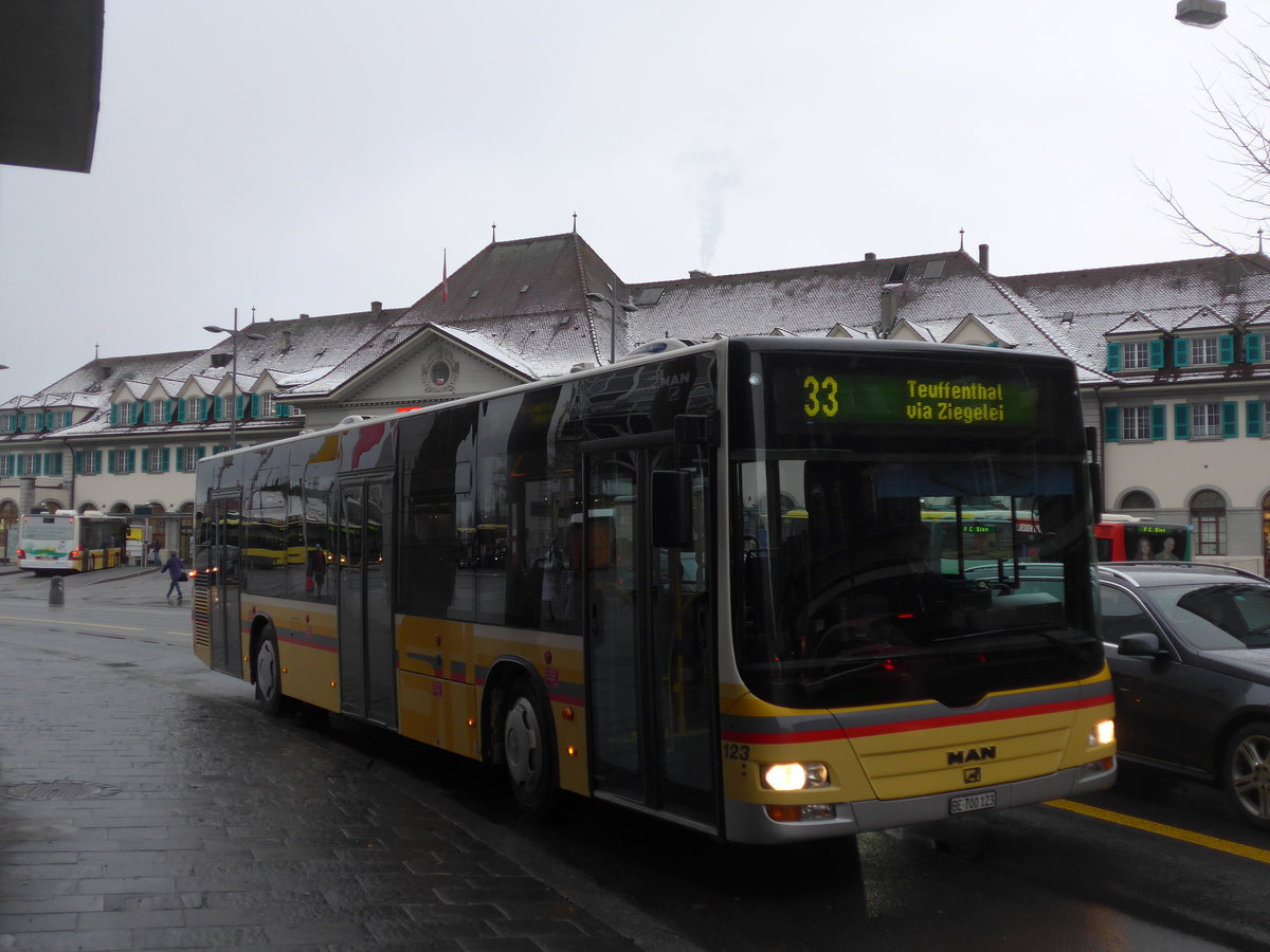 (203'453) - STI Thun - Nr. 123/BE 700'123 - MAN am 4. April 2019 beim Bahnhof Thun