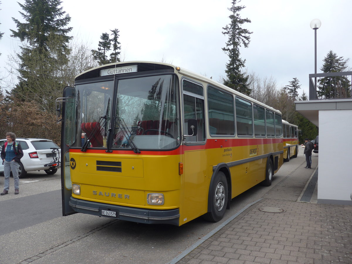 (203'481) - Krummenacher, Zillis - Nr. 74/BE 243'579 - Saurer/R&J (ex AVG Meiringen Nr. 74; ex PostAuto Berner Oberland; ex P 24'357) am 7. April 2019 in Emmenmatt, Moosegg