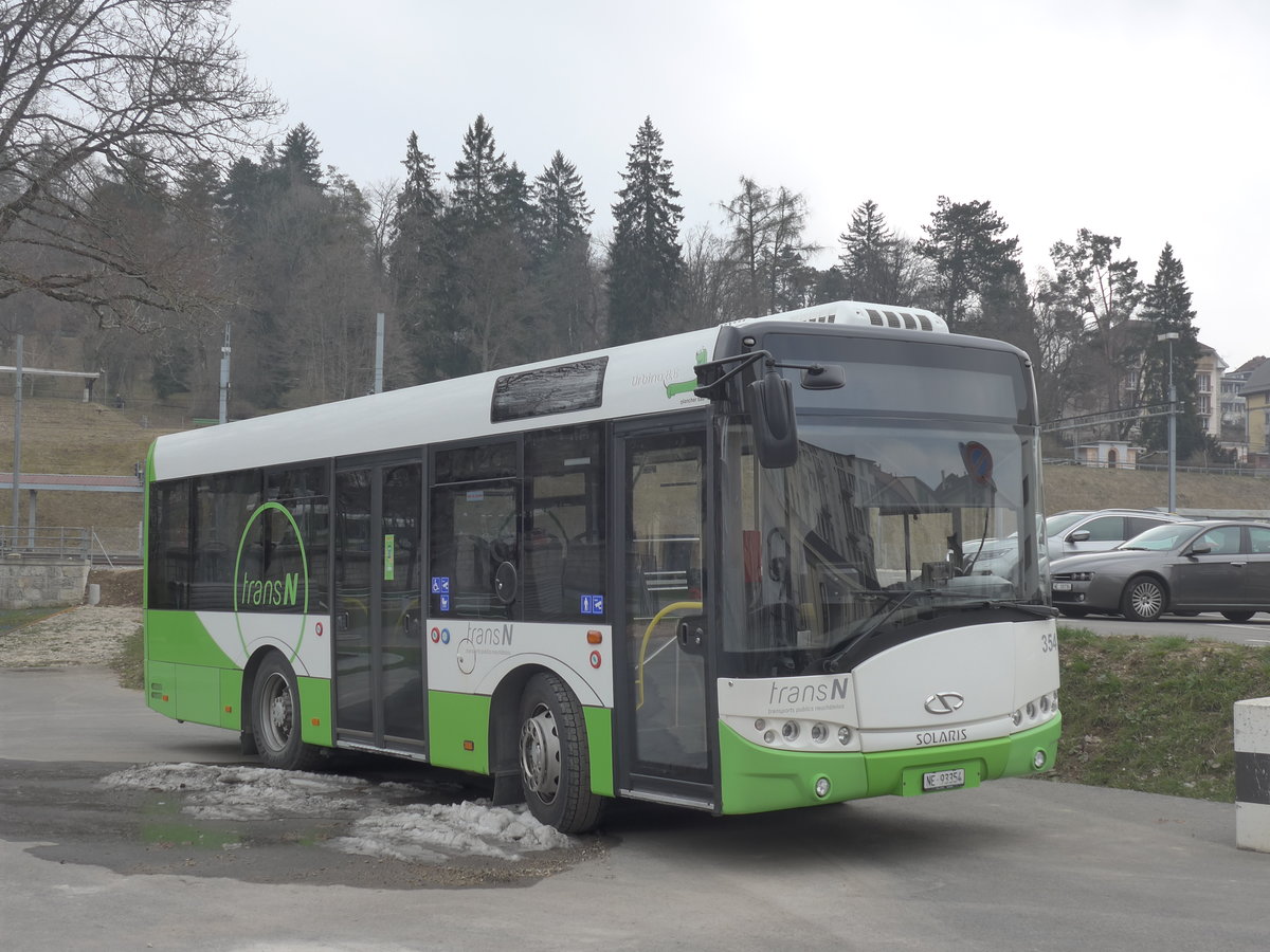 (203'583) - transN, La Chaux-de-Fonds - Nr. 354/NE 93'354 - Solaris (ex TRN La Chaux-de-Fonds Nr. 354) am 13. April 2019 beim Bahnhof La Chaux-de-Fonds